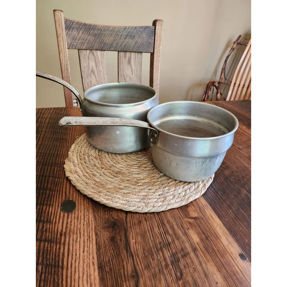 Buckeye Aluminum Double Boiler 2 Quart Silver Good Vintage 20 Gauge Mid Century
